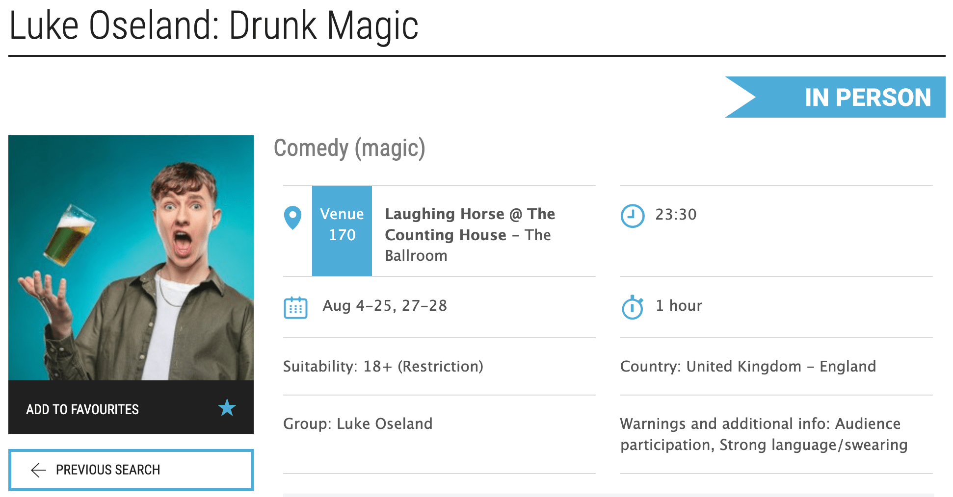 Luke Oseland Drunk Magic - Edinburgh Festival Fringe